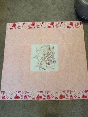 Pink Horse Embroidered Baby Quilt